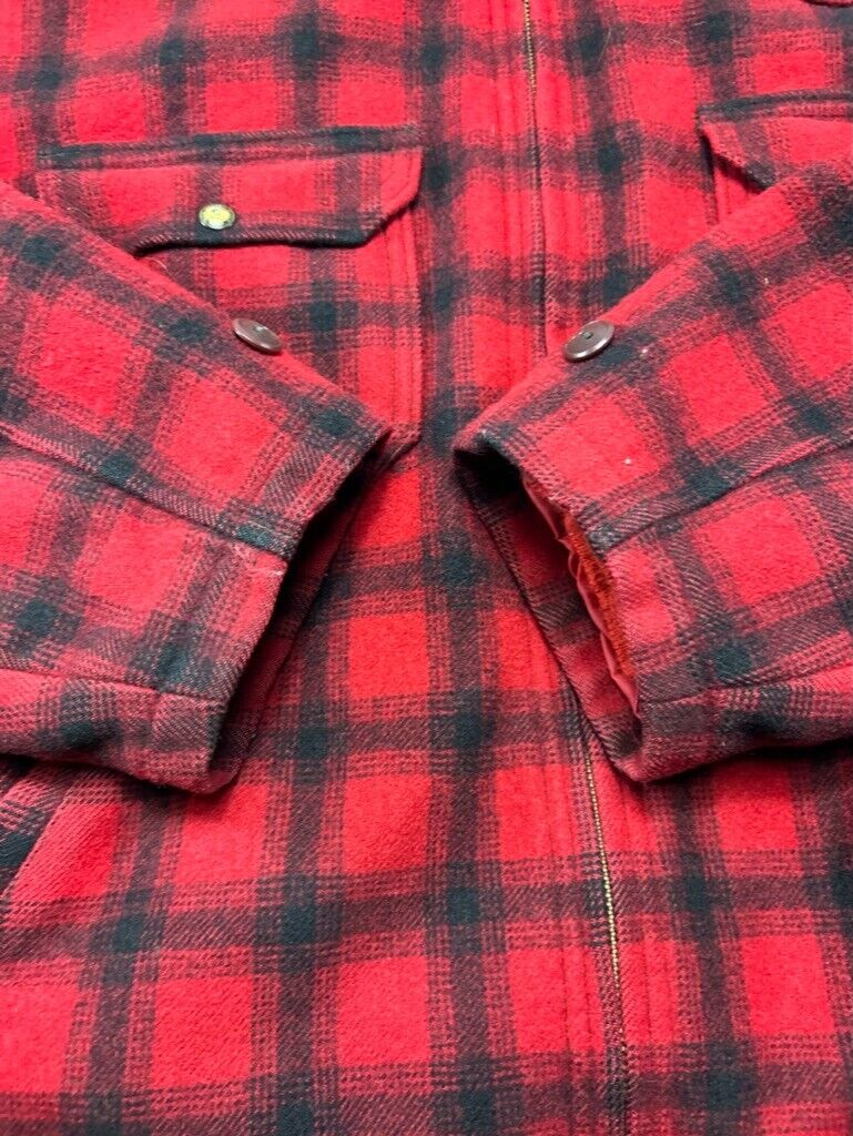 Vintage 80s Woolrich Buffalo Plaid Full Zip Mackinaw Hunting Jacket Size Large