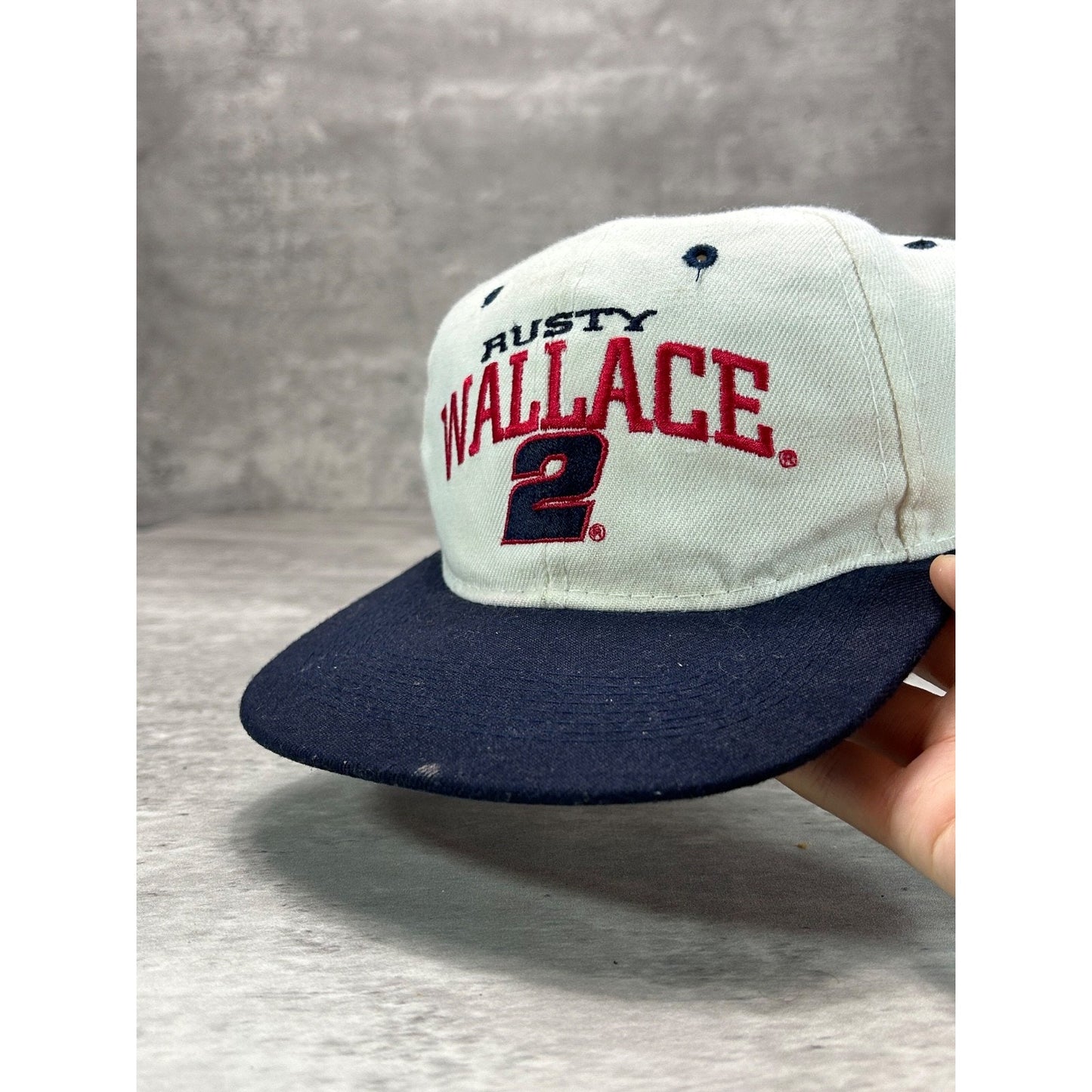 Vintage 90s Rusty Wallace #2 Embroidered Spellout Nascar Snapback Hat OSFA