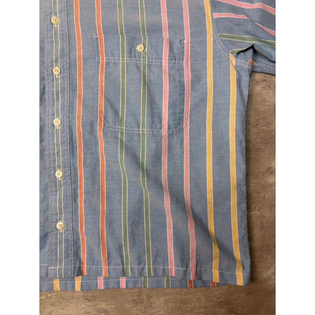 Vintage Dockers Striped Single Pocket Cropped Button Up Shirt Size Large