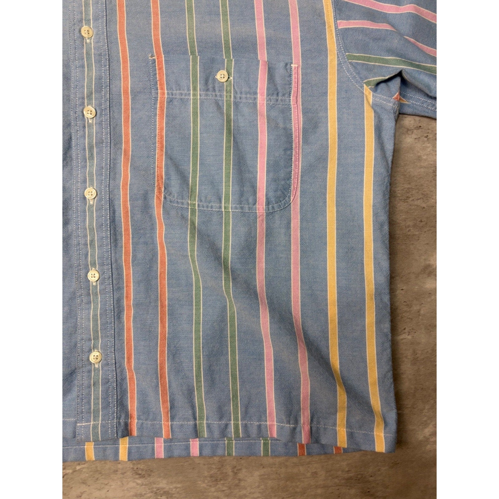 Vintage Dockers Striped Single Pocket Cropped Button Up Shirt Size Large