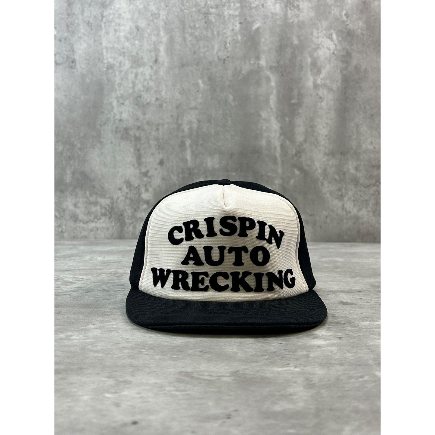 Vintage 80s Crispin Auto Wrecking Spellout Trucker Snapback Hat OSFA