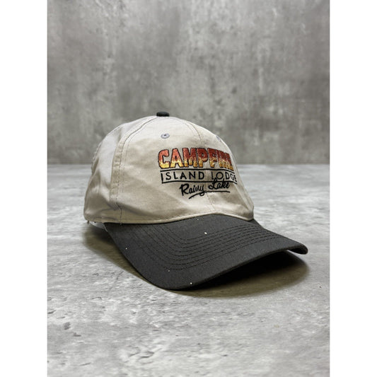 Vintage 90s Camp Fire Island Lodge Embroidered Spellout Snapback Hat OSFA