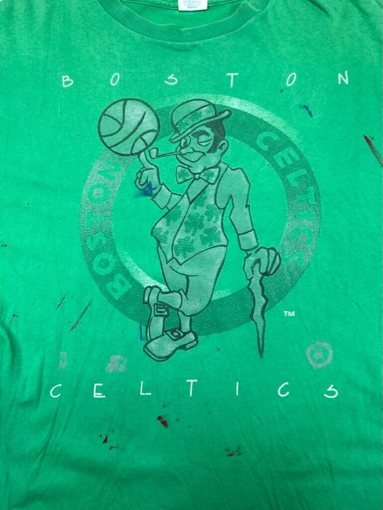 Vintage 90s Boston Celtics NBA Graphic Starter T-Shirt Size 2XL Green