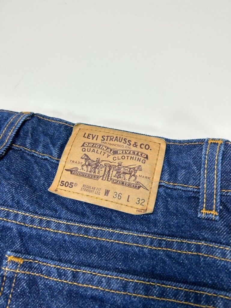 Vtg 90 Levis 505 Orange Tab Regular Fit Straight Leg Dark Wash Denim Pants Sz 36