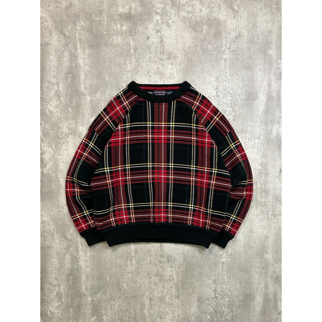 Vintage 90s Plaid Print Pullover Ribbed Knit Sweater Size Large