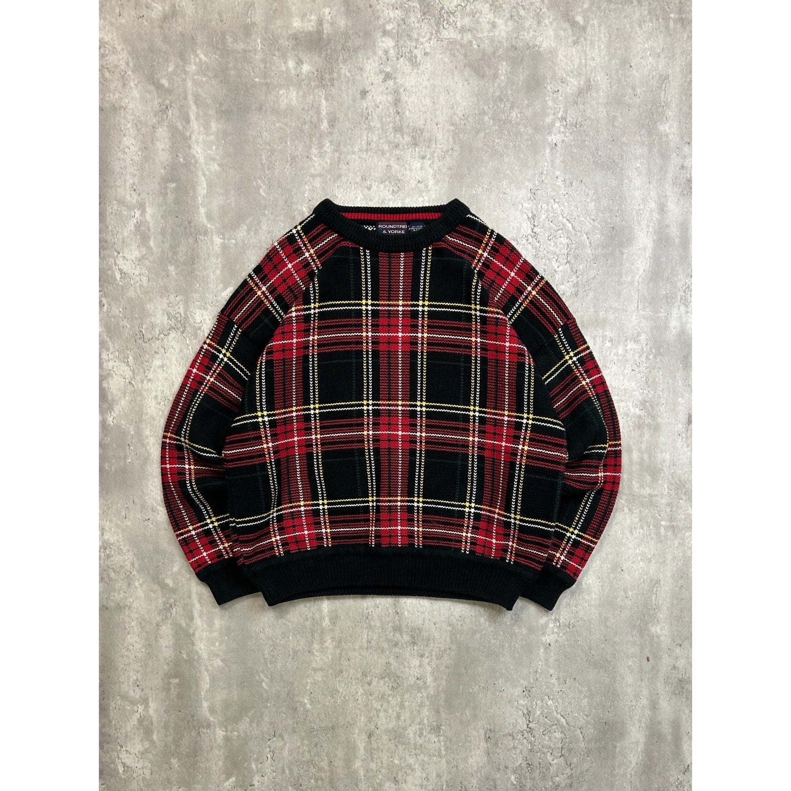 Vintage 90s Plaid Print Pullover Ribbed Knit Sweater Size Large