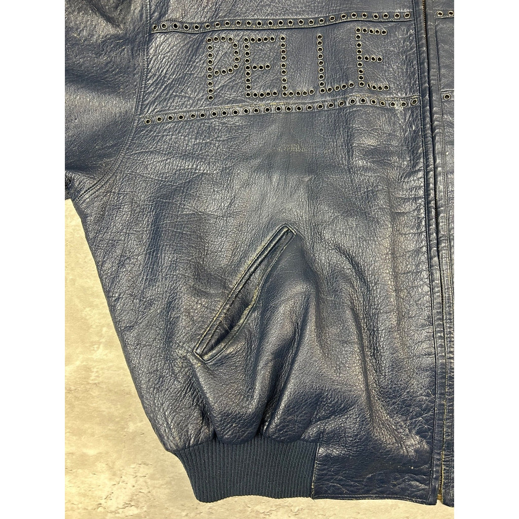 Vintage Pelle Pelle Riveted Full Zip Leather Bomber Jacket Size 2XL