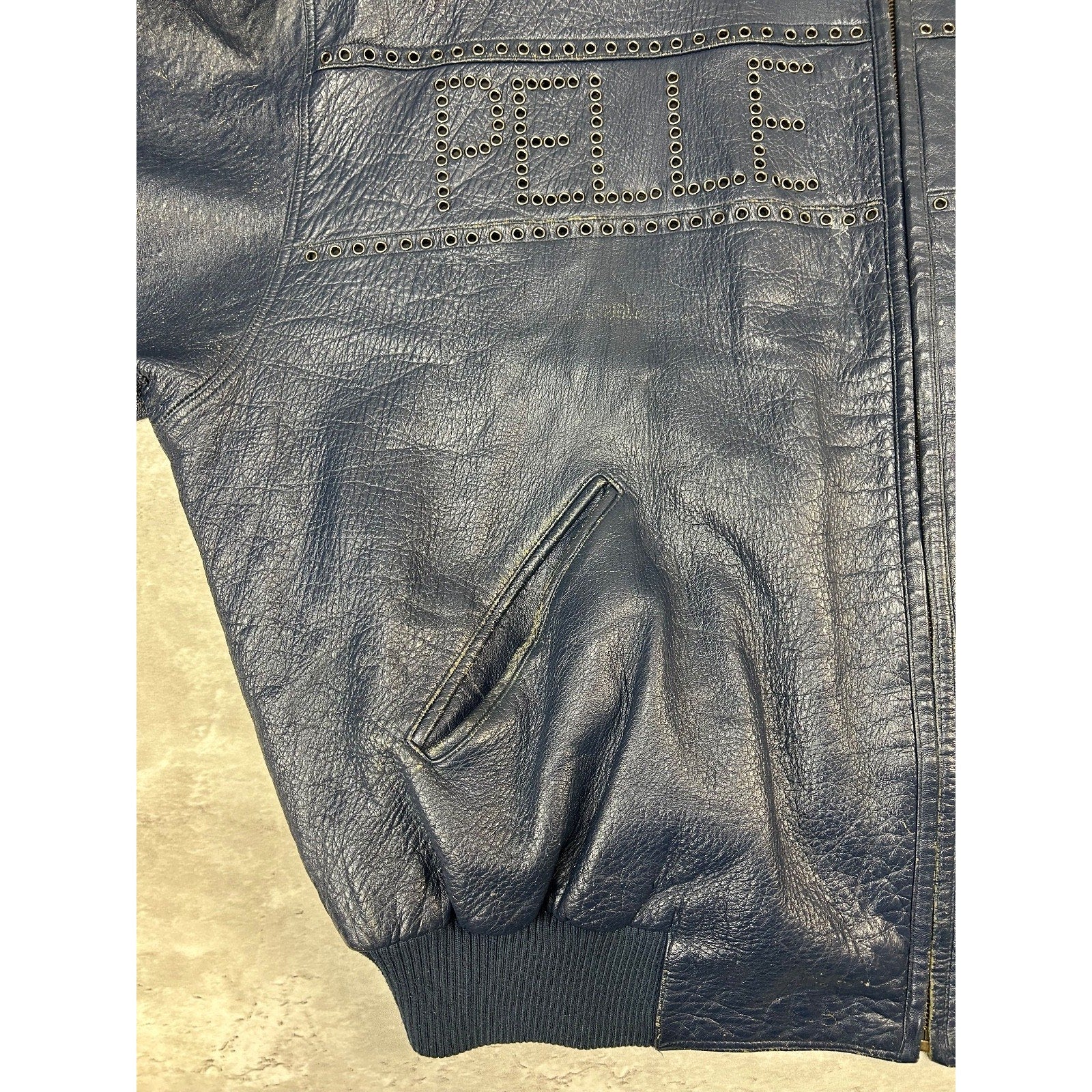 Vintage Pelle Pelle Riveted Full Zip Leather Bomber Jacket Size 2XL