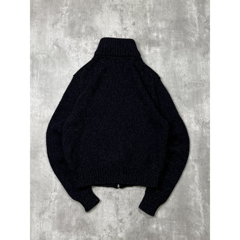 Vintage 90s Polo Ralph Lauren Full Zip Collared Black Knit Sweater Size Small