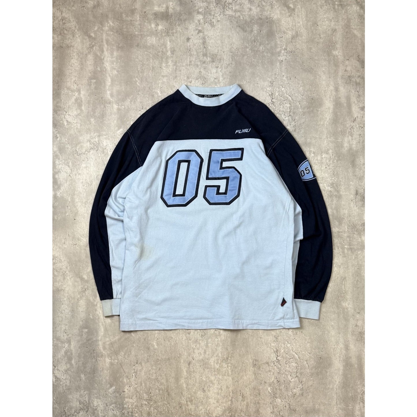 Vintage Y2K Fubu 05 Embroidered Patch Two Tone Long Sleeve T-Shirt Size Large