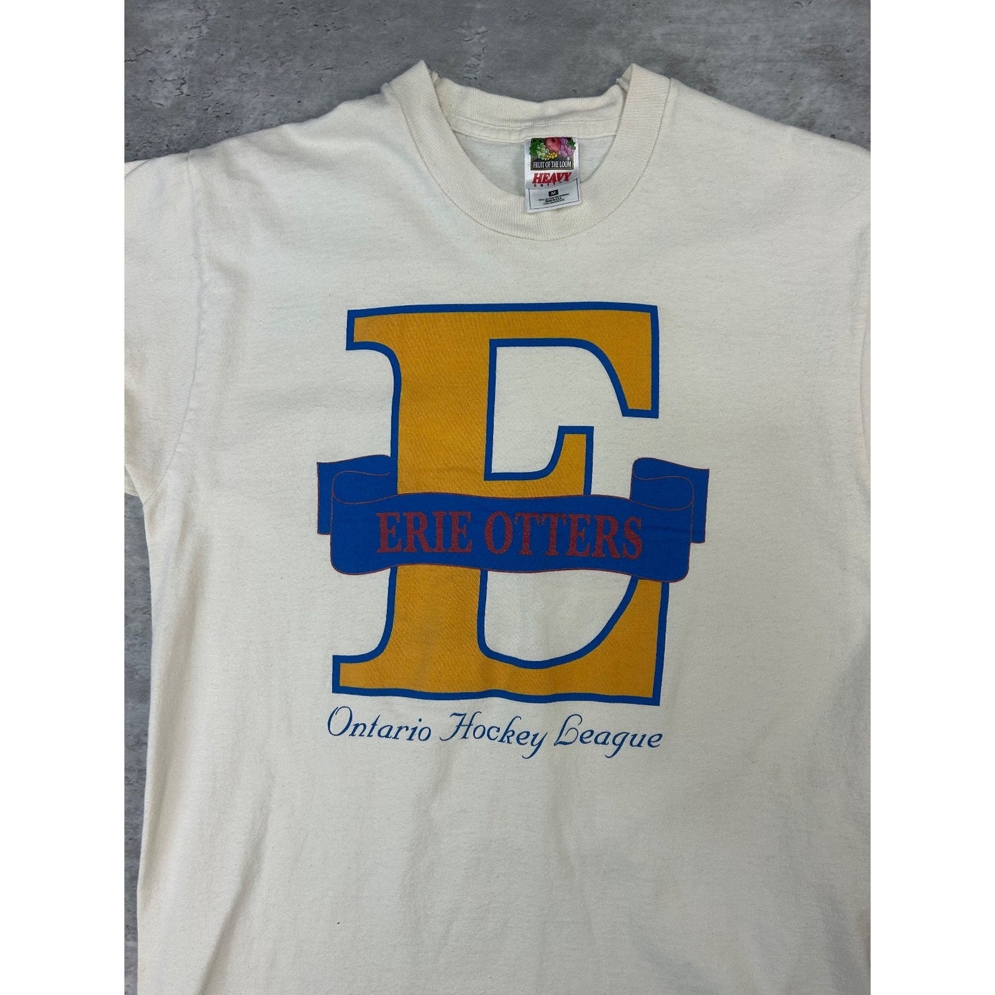 Vintage 90s Erie Otters OHL Graphic Spellout Hockey T-Shirt Size Medium White