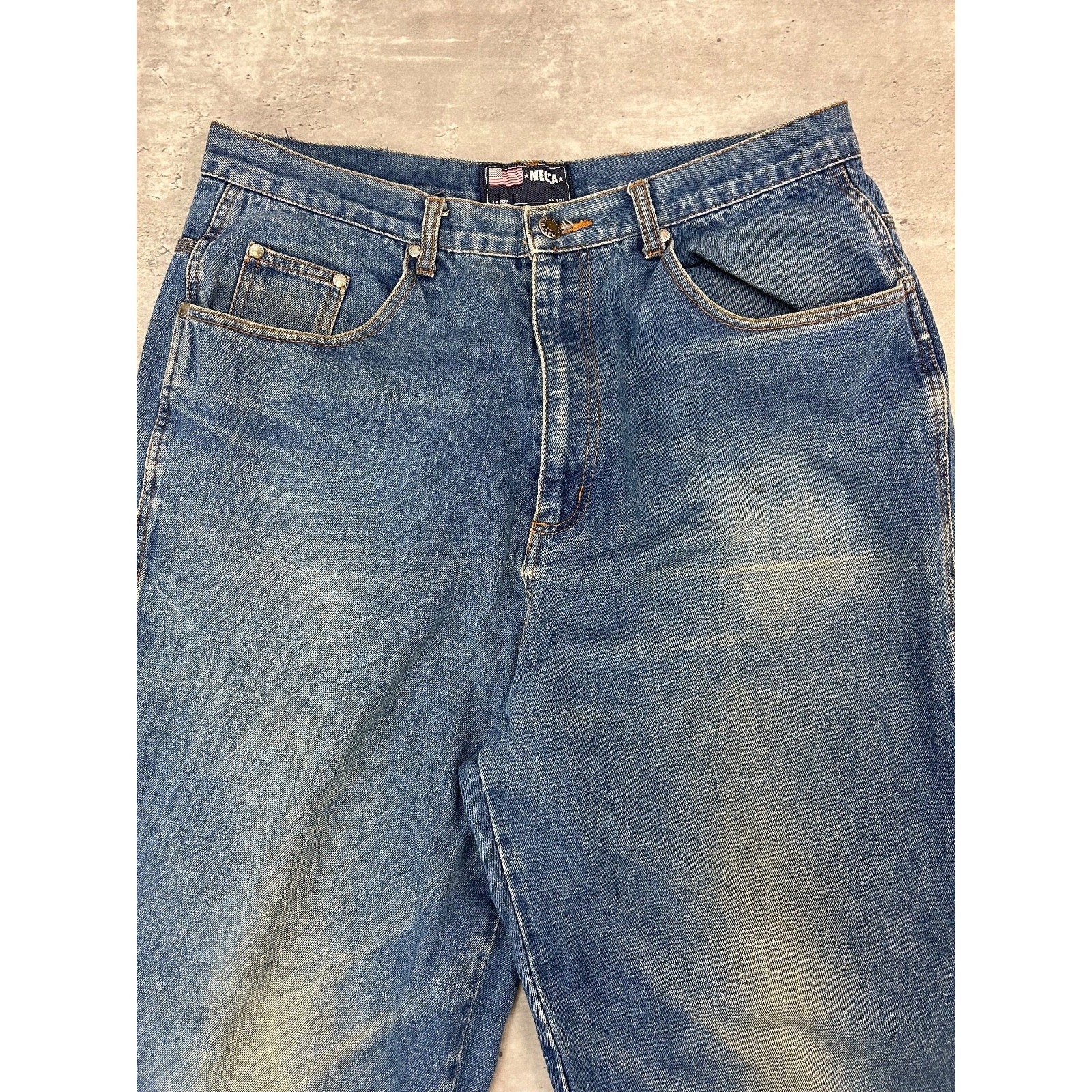 Vintage Y2K Mecca USA Baggy Fit Medium Wash Denim Carpenter Pants Size 34