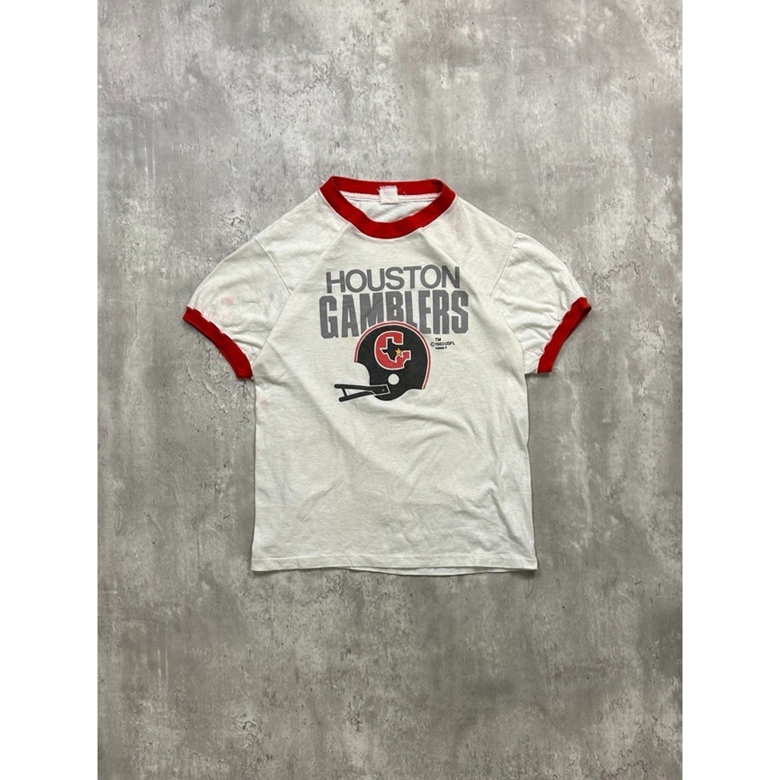 Vintage 1983 Houston Gamblers USFL Football Graphic Ringer T-Shirt Size Large