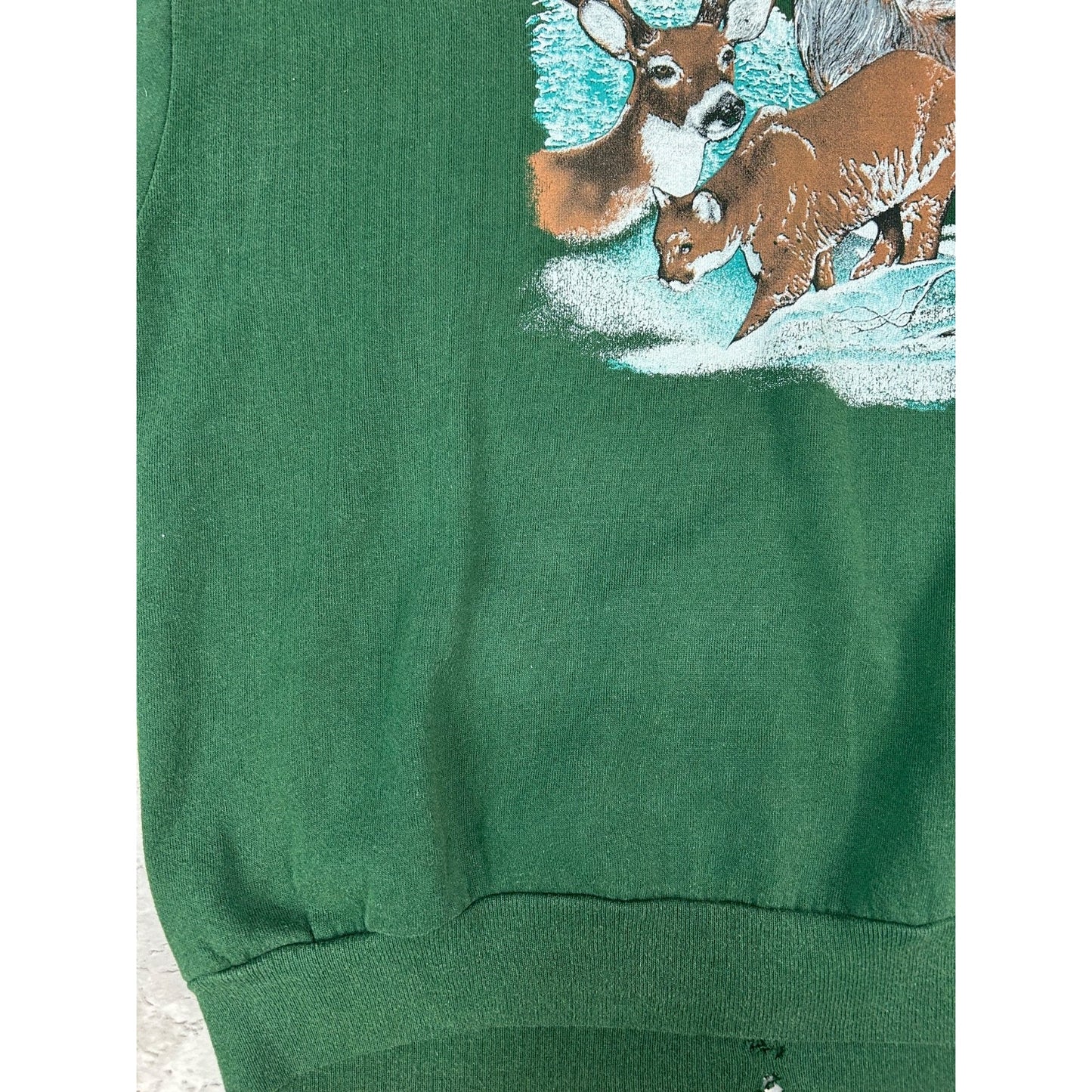 Vintage 90s Arctic Wildlands Deer Nature Graphic Sweatshirt Size XL Green