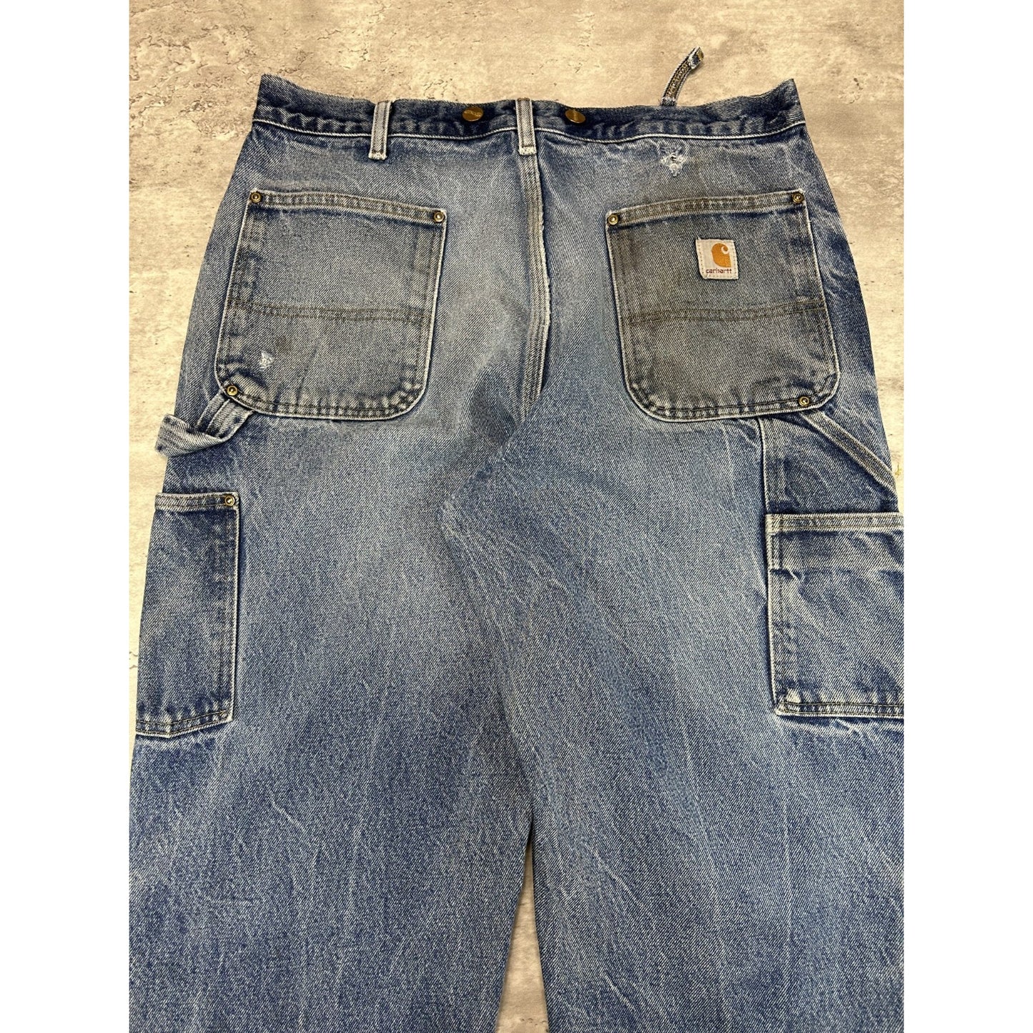 Vintage Carhartt Medium Wash Denim Double Knee Carpenter Pants Size 34
