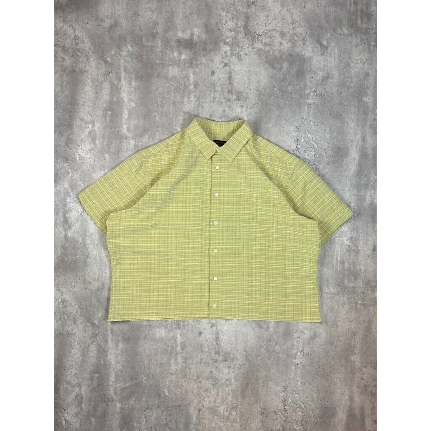 Vintage Van Heusen Plaid Short Sleeve Cropped Button Up Shirt Size XL