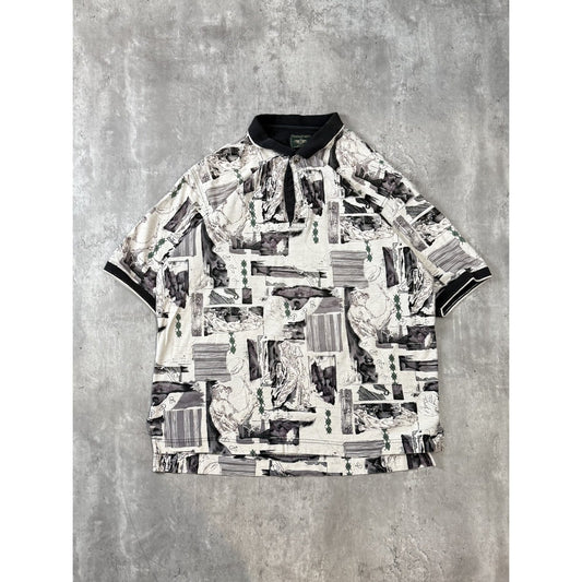 Vintage Dockers Golf All Over PRint Golfing 1/4 Button Up Shirt Size XL