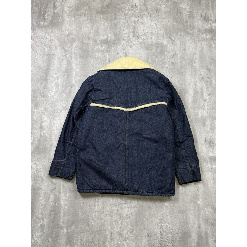 Vintage 1960s Sears Roebucks Dark Wash Denim Sherpa Collar Jacket Size Large