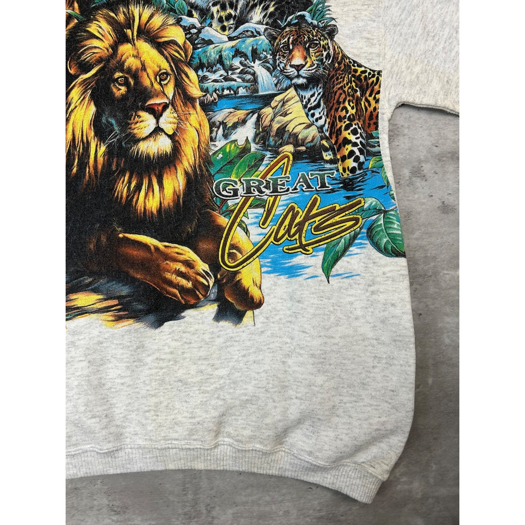 Vintage 90s Miami Metro Zoo Big Cats Nature Animal Graphic Sweatshirt Sz Medium