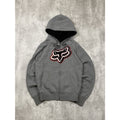Vintage Fox Embroidered Logo Full Zip Fleece Lined Hooded Sweatshirt Size Small