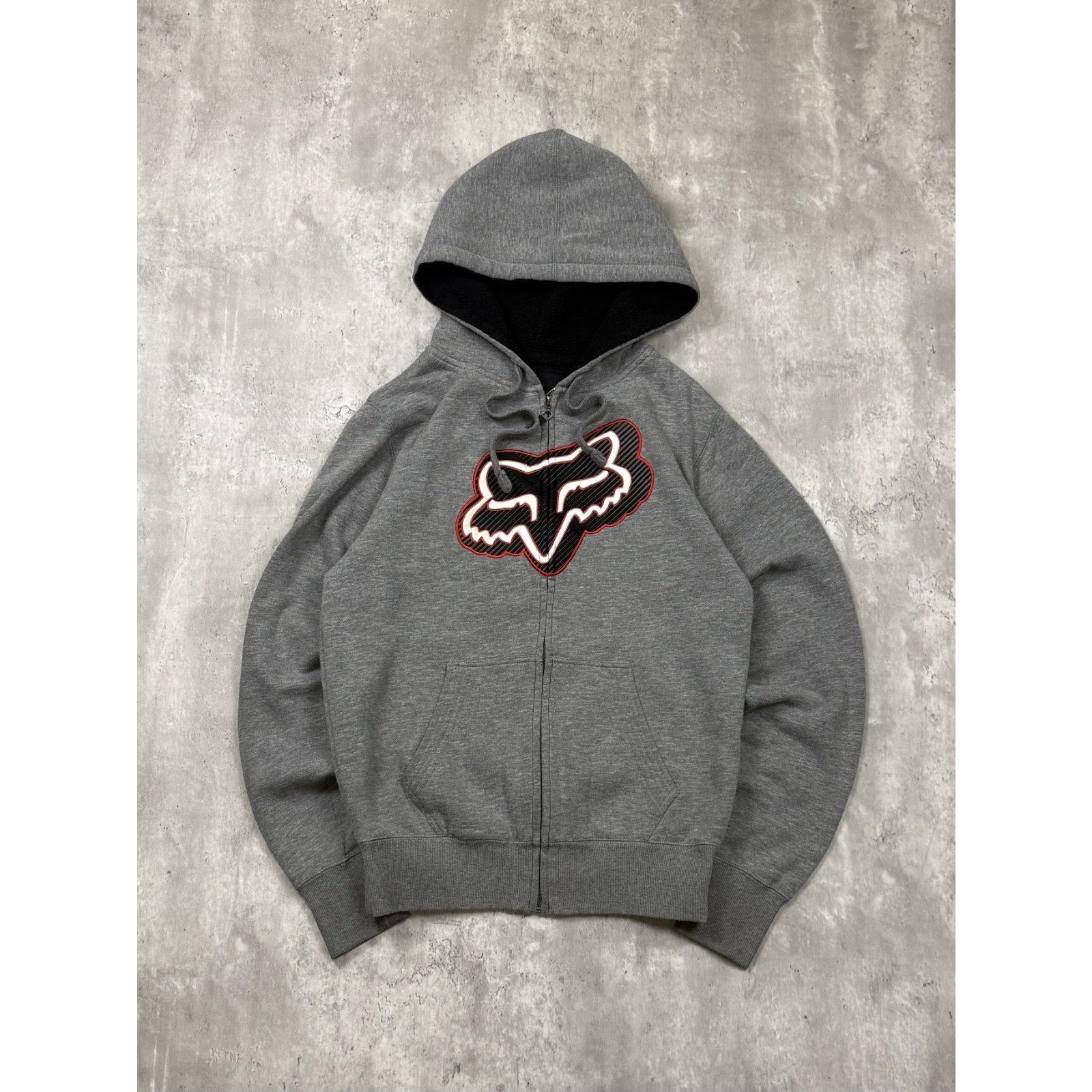 Vintage Fox Embroidered Logo Full Zip Fleece Lined Hooded Sweatshirt Size Small