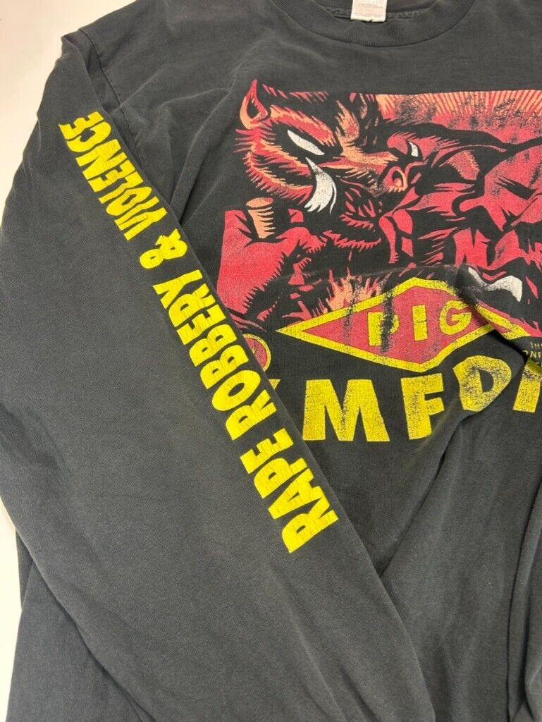 Vintage 90s KMFDM Pig Graphic Music Band Longsleeve T-Shirt Size XL