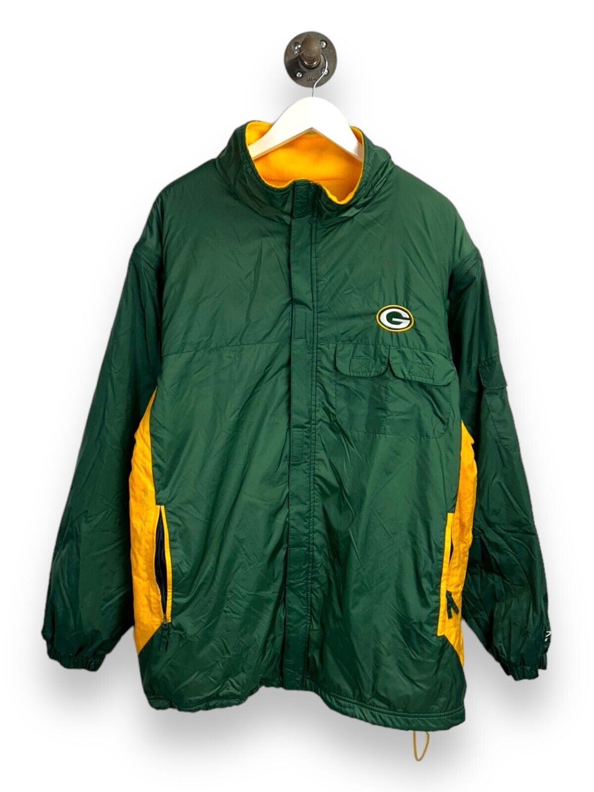 Vintage 90s Green Bay Packers NFL Embroidered Convertible Nylon Jacket Sz Large