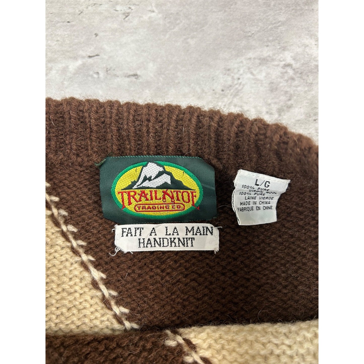 Vintage Trail N Toe Earth Tone Striped Snowflake Print Knit Sweater Size Large