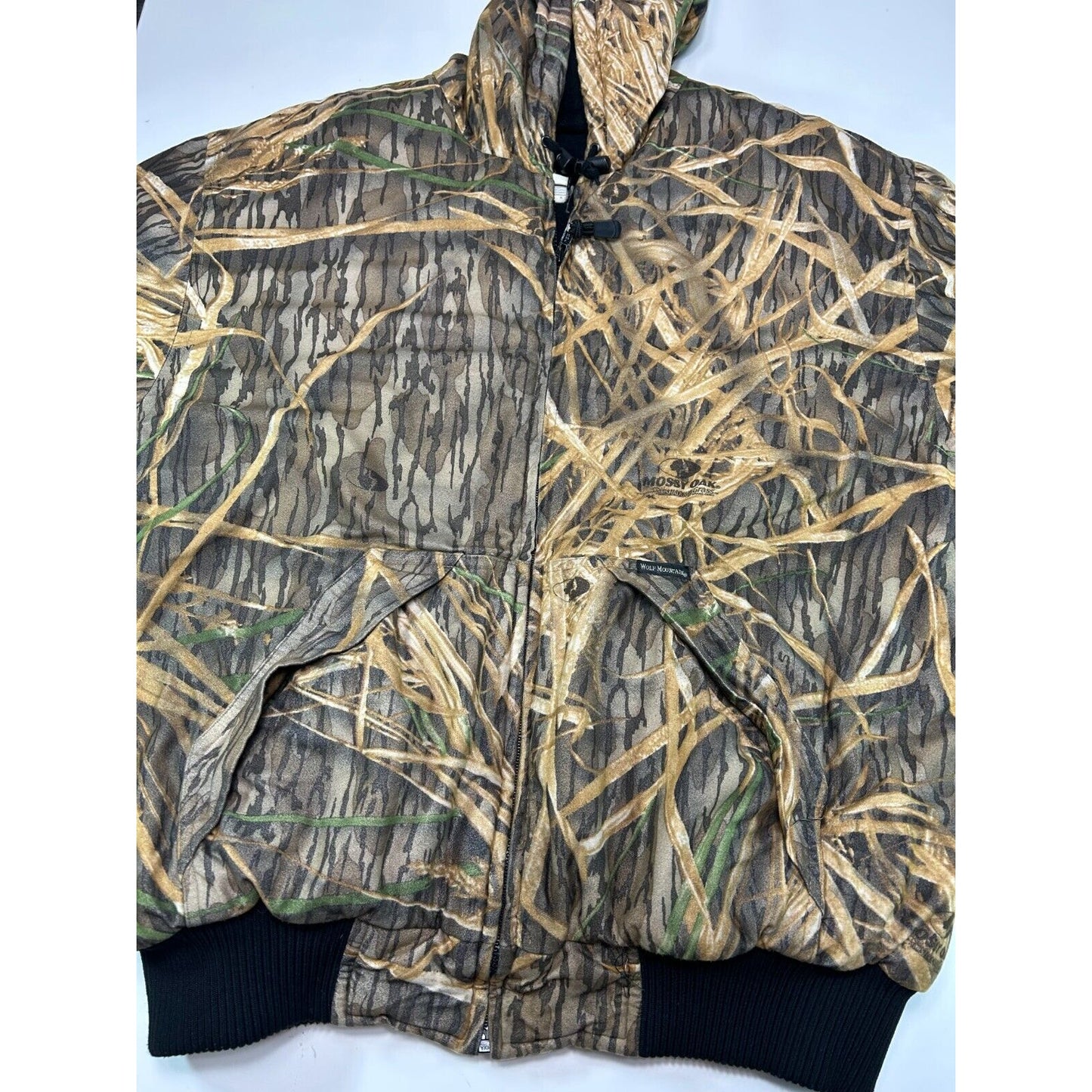 Vintage Insulated Mossy Oak Shadow Grass Camo Hooded Hunting Jacket Size Large