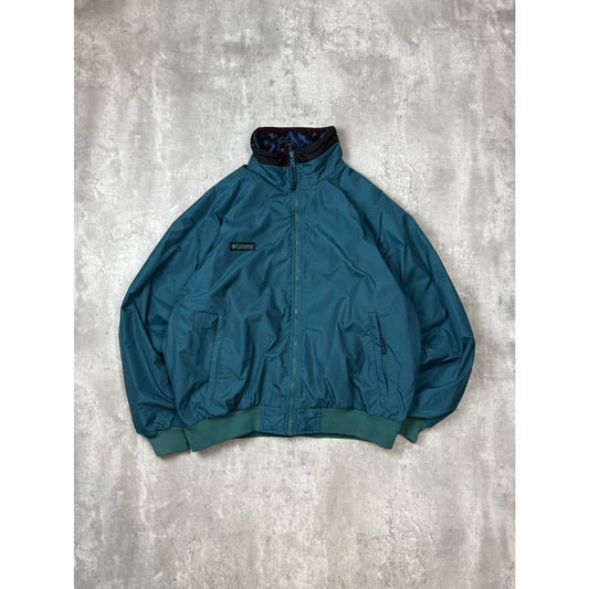 Vintage 90s Columbia Fleece Lined Nylon Full Zip Bomber Jacket Size Large Blue