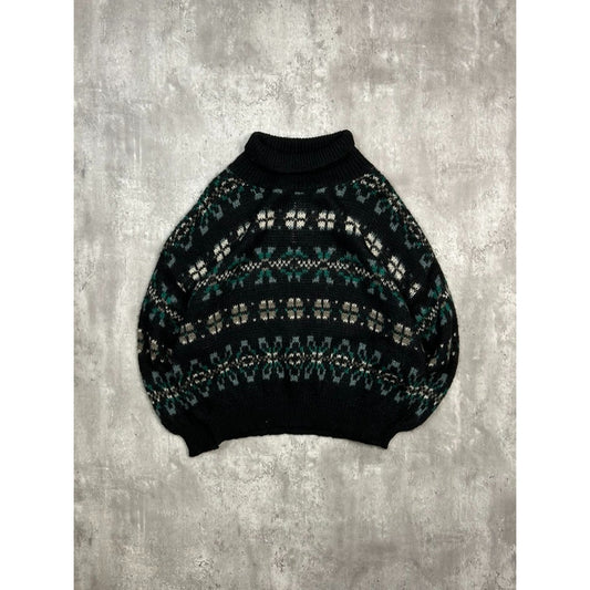 Vintage 80s/90s Geometric Striped Print Pullover Mock Neck Sweater Size Large