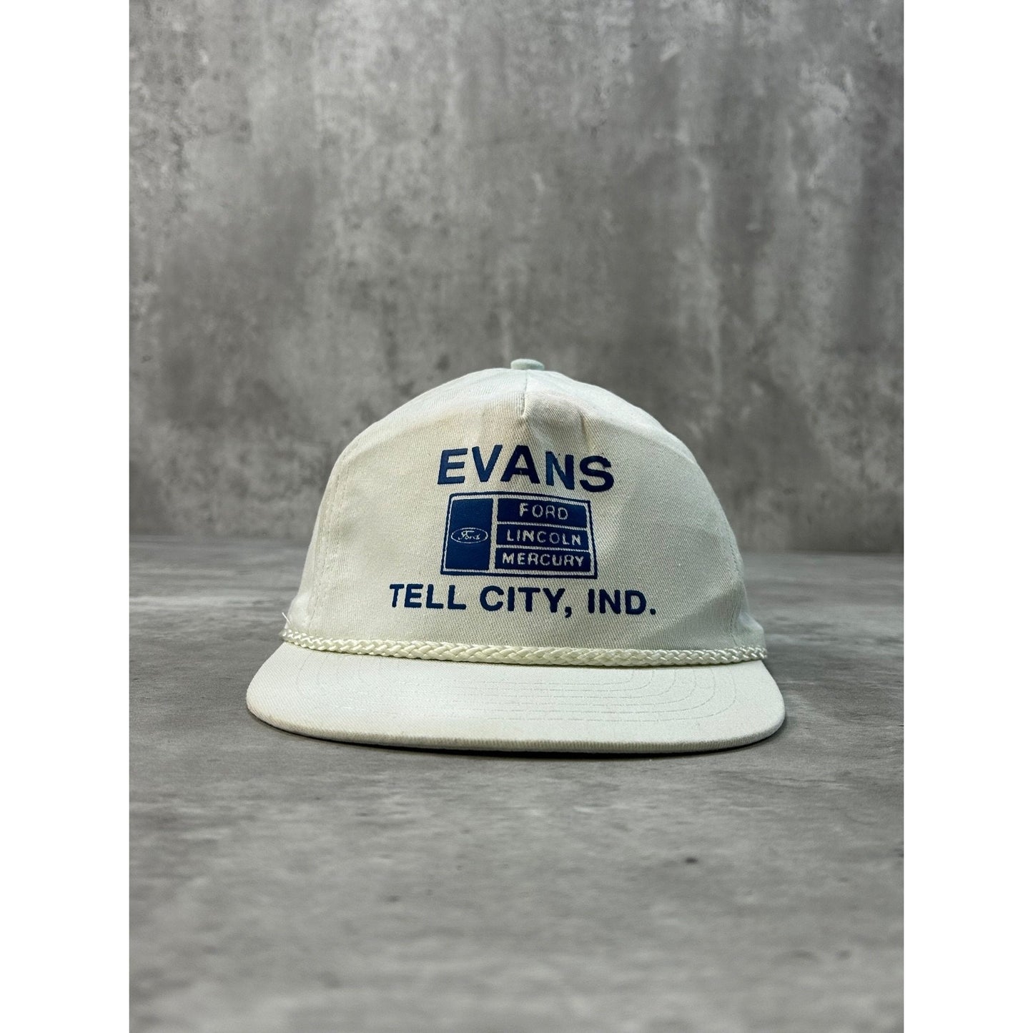 Vintage 80s Evans Tell City Ford Dealership Destination Snapback Hat OSFA