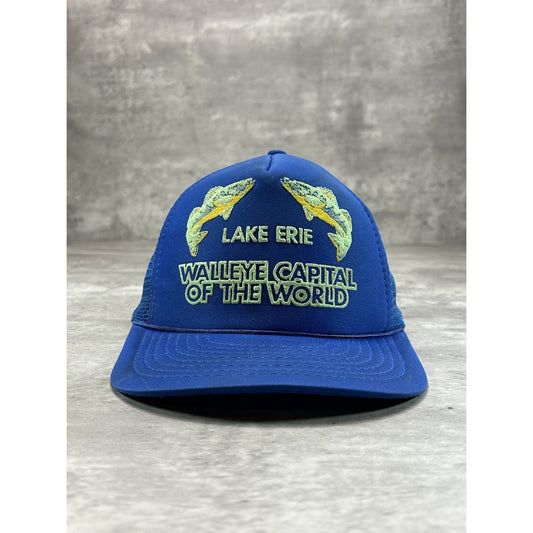 Vintage 80s Lake Erie Walleye Capital Of The World Trucker Snapback Hat OSFA