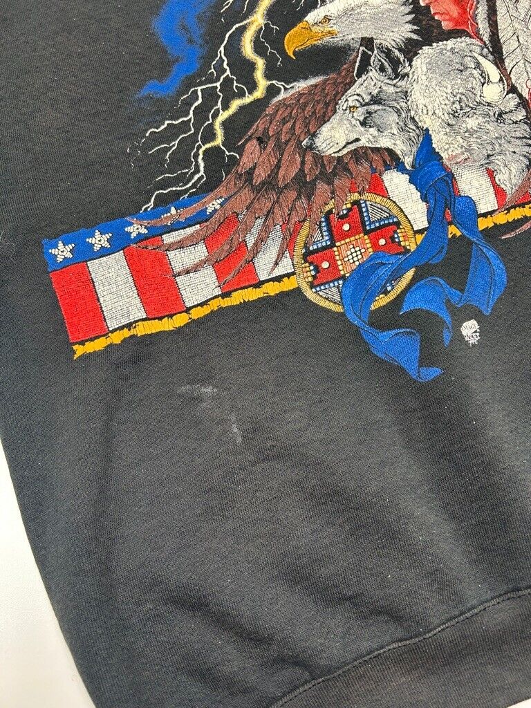 Vintage 1995 Native Chief Eagle Wolf Graphic Crewneck Sweatshirt Size Large