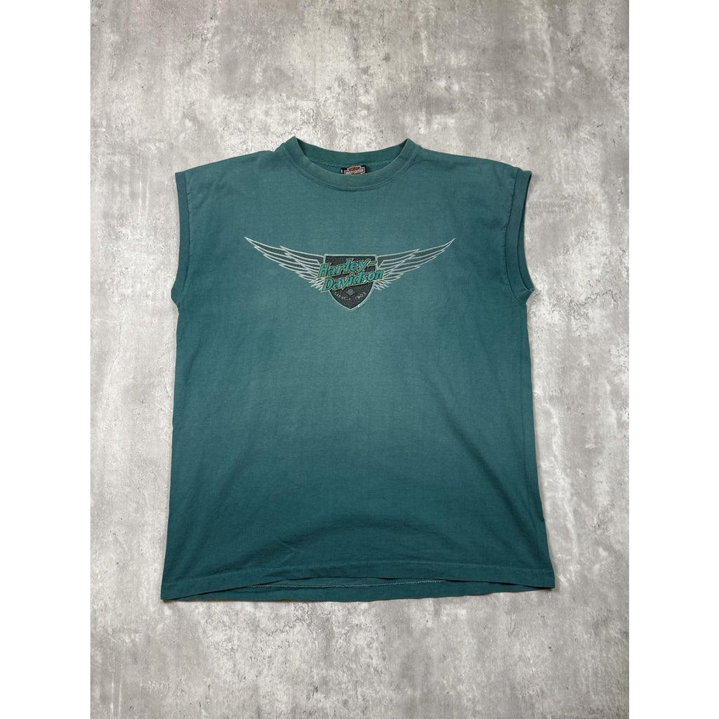 Vintage Harley Davidson Spellout Winged Crest Graphic Sleeveless T-Shirt Size XL