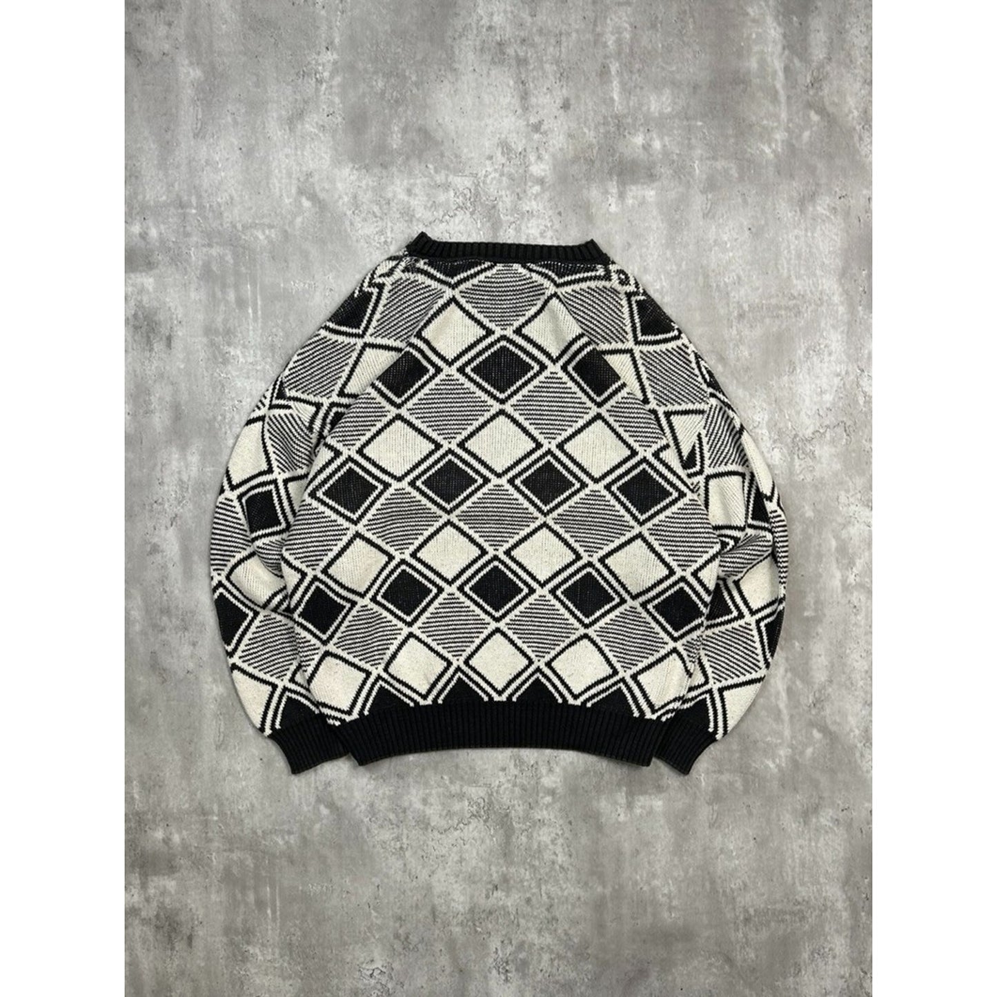 Vintage 90s Ron Chereskin Diamond Checkered Print Knit Sweater Size Large