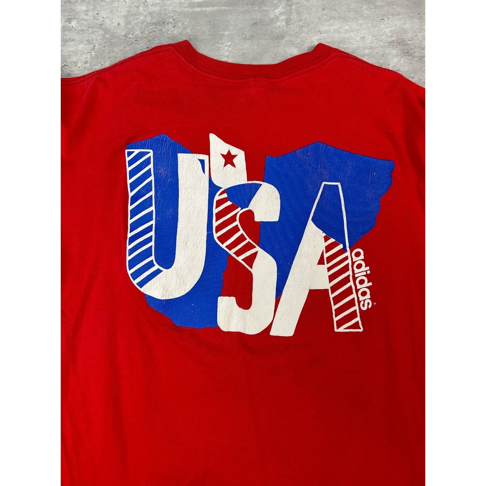 Vintage 80s Team USA Olympics Adidas Graphic T-Shirt Size Large Red