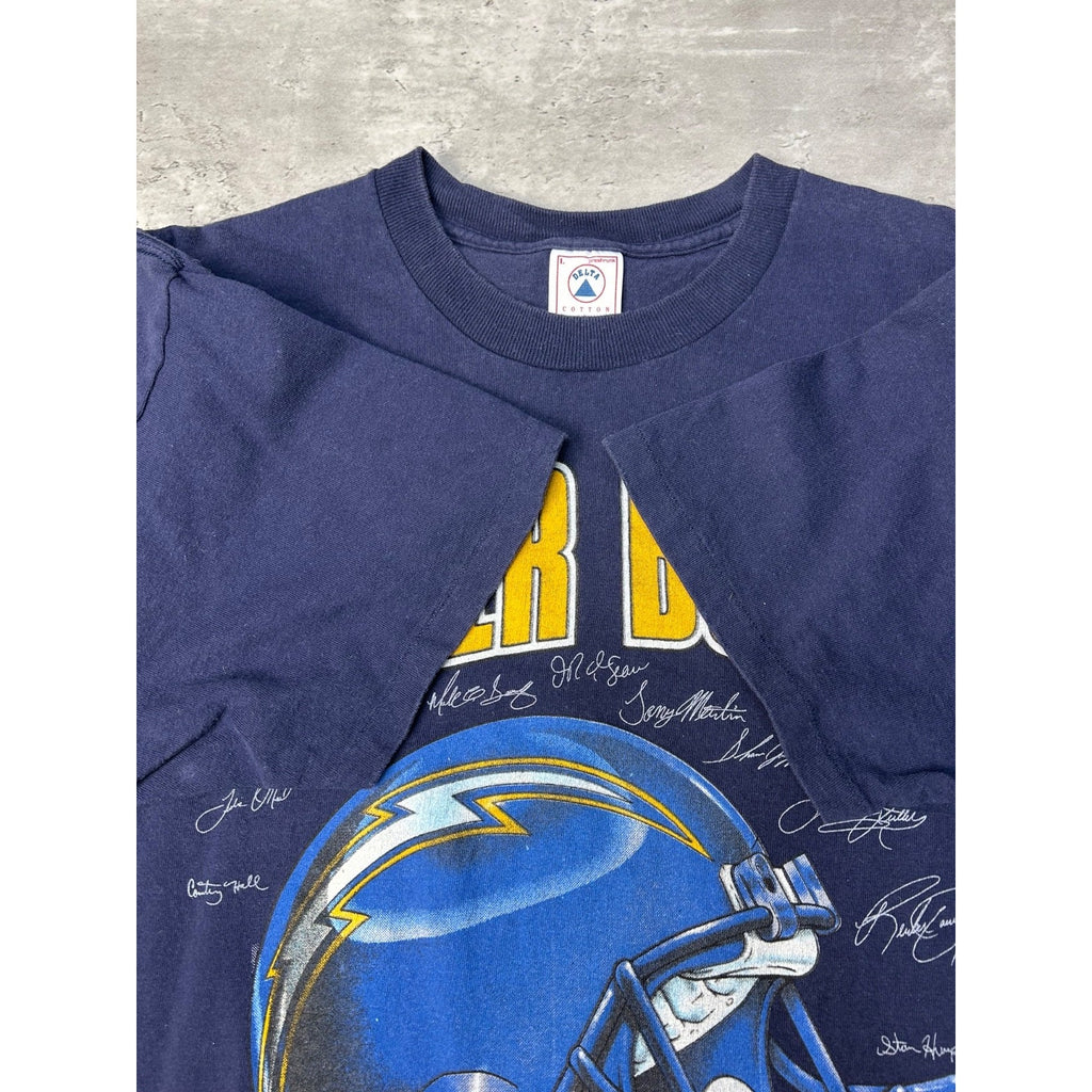 1995 Los Angeles Chargers NFL Super Bolts Helmets Graphic T-Shirt Size Large