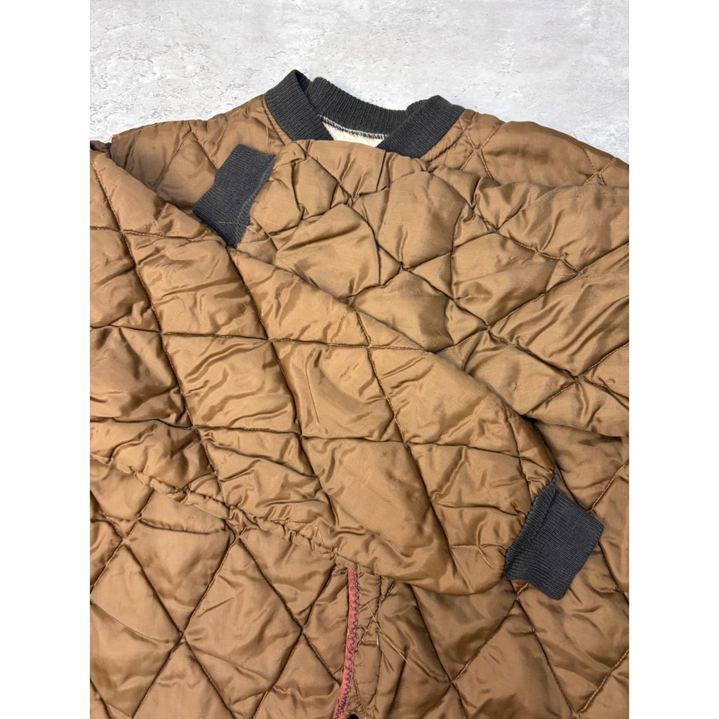Vintage 1950s Brown Quilted Thermal Lined Full Zip Jacket Size Small