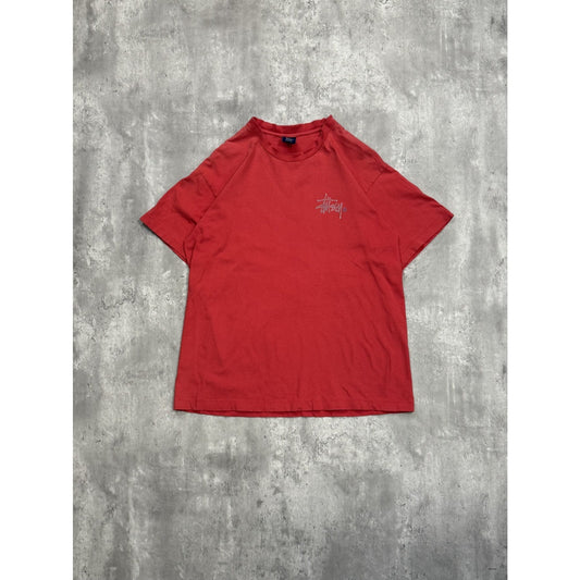 Vintage 90s Stussy Classic Spellout Logo T-Shirt Size Large Red