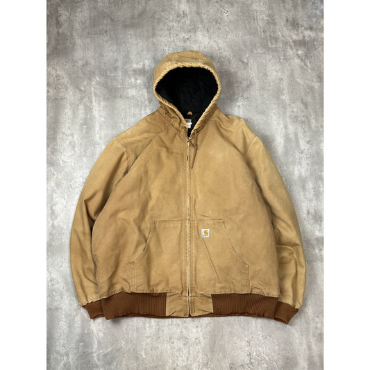 Vintage Carhartt Thermal Lined Canvas Workwear Hooded Active Jacket Size 2XL