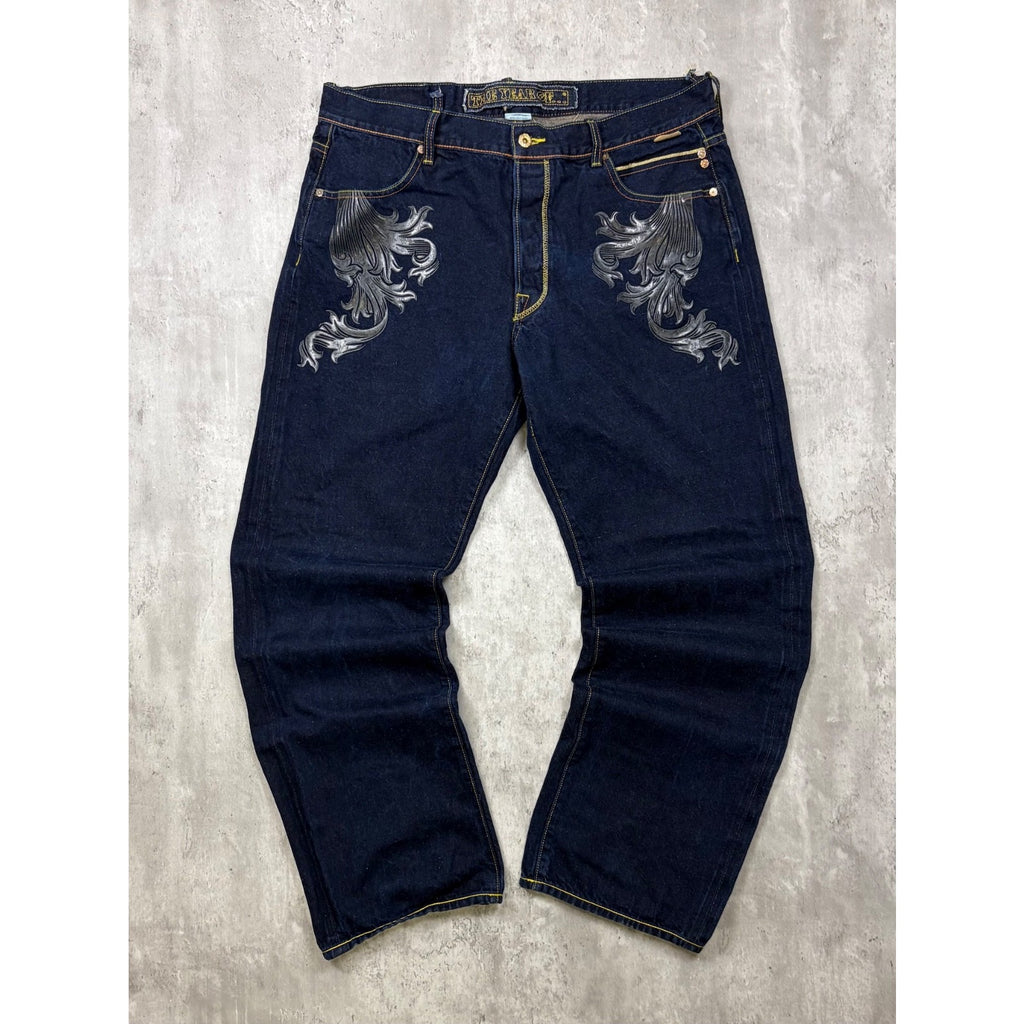 Vintage Y2K The Year Of... Graphic Baroque Graphic Dark Wash Denim Pants Size 38
