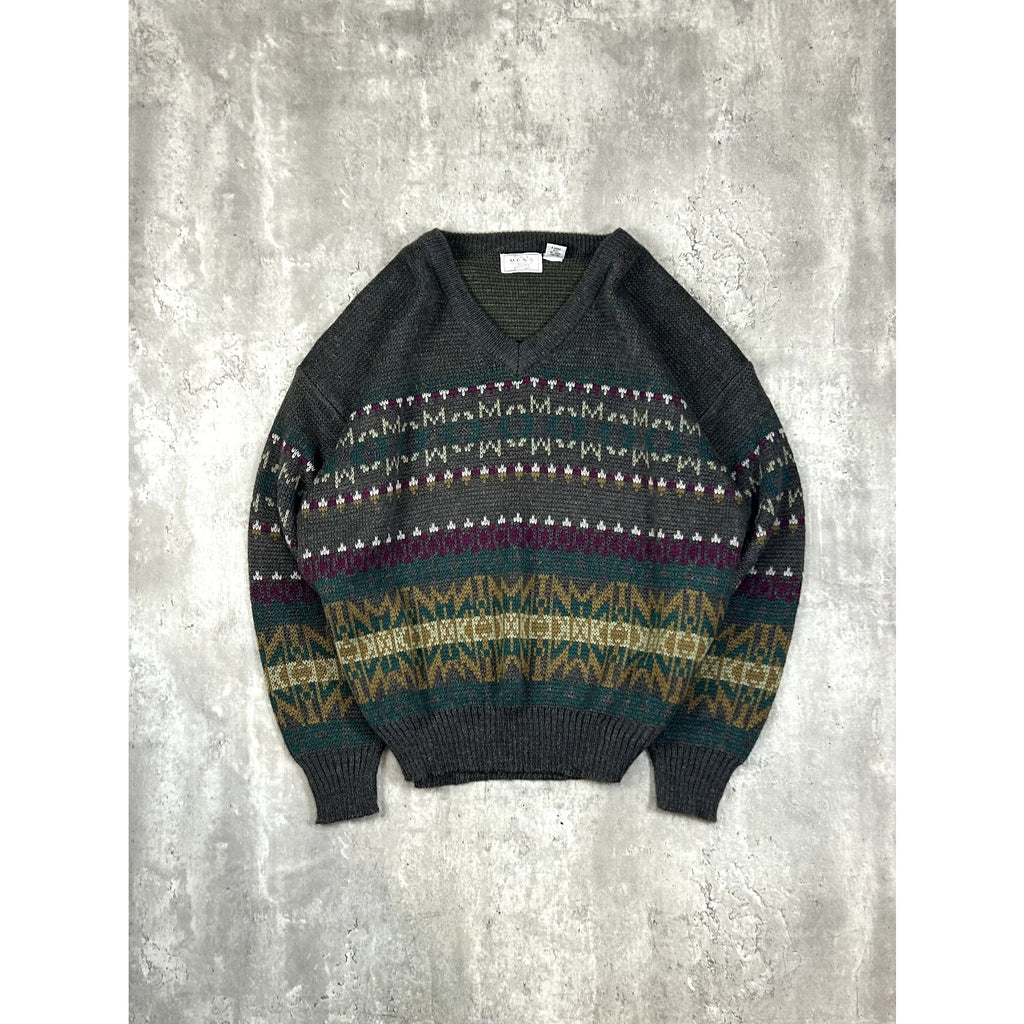Vintage 80s/90s Sears Abstract Striped Ribbed Pullover Knit Sweater Size XL