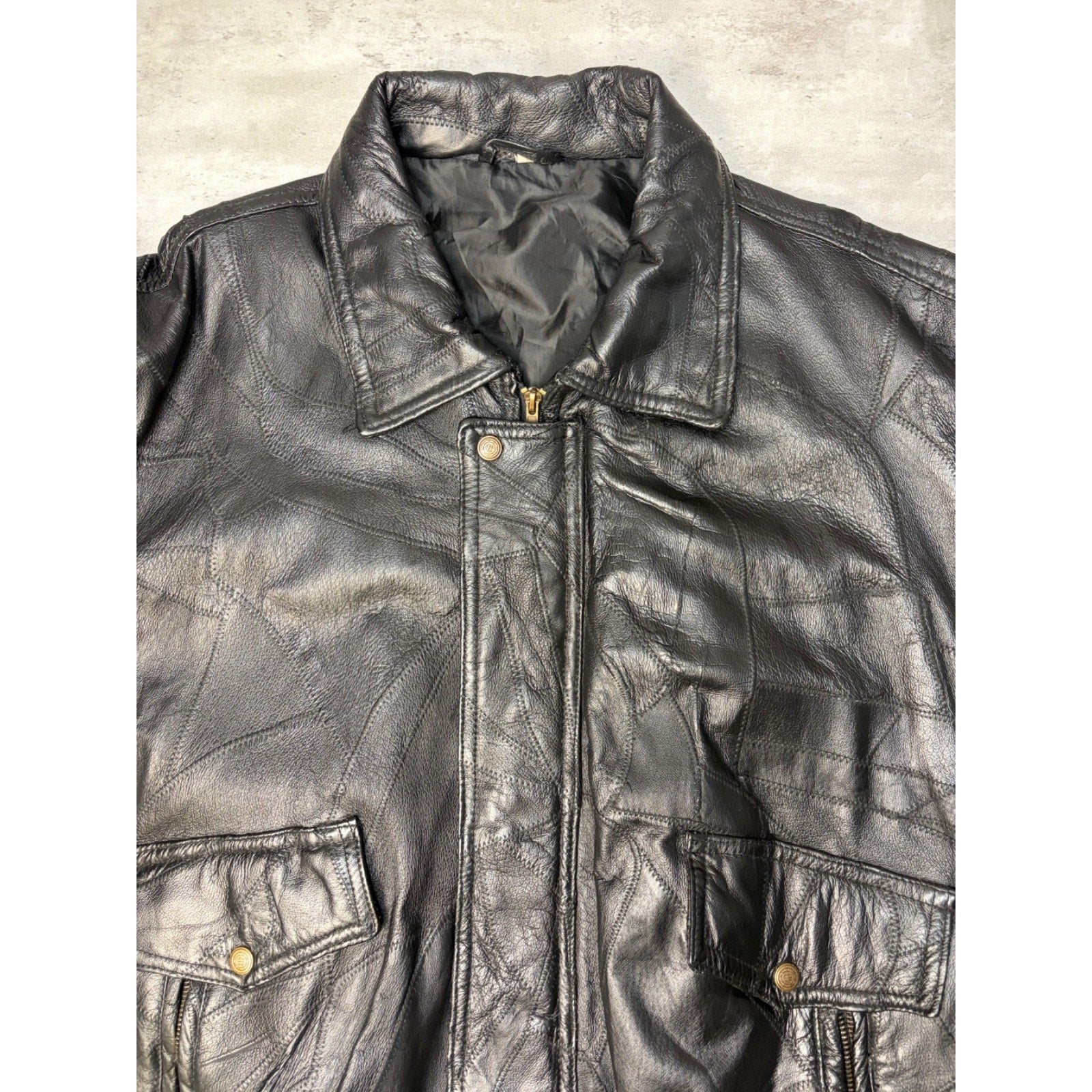 Vintage Leather Full Zip Black Bomber Jacket Size XL