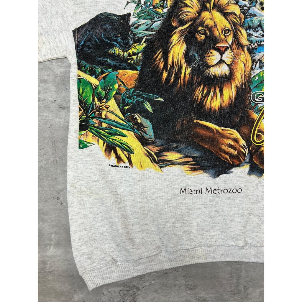 Vintage 90s Miami Metro Zoo Big Cats Nature Animal Graphic Sweatshirt Sz Medium