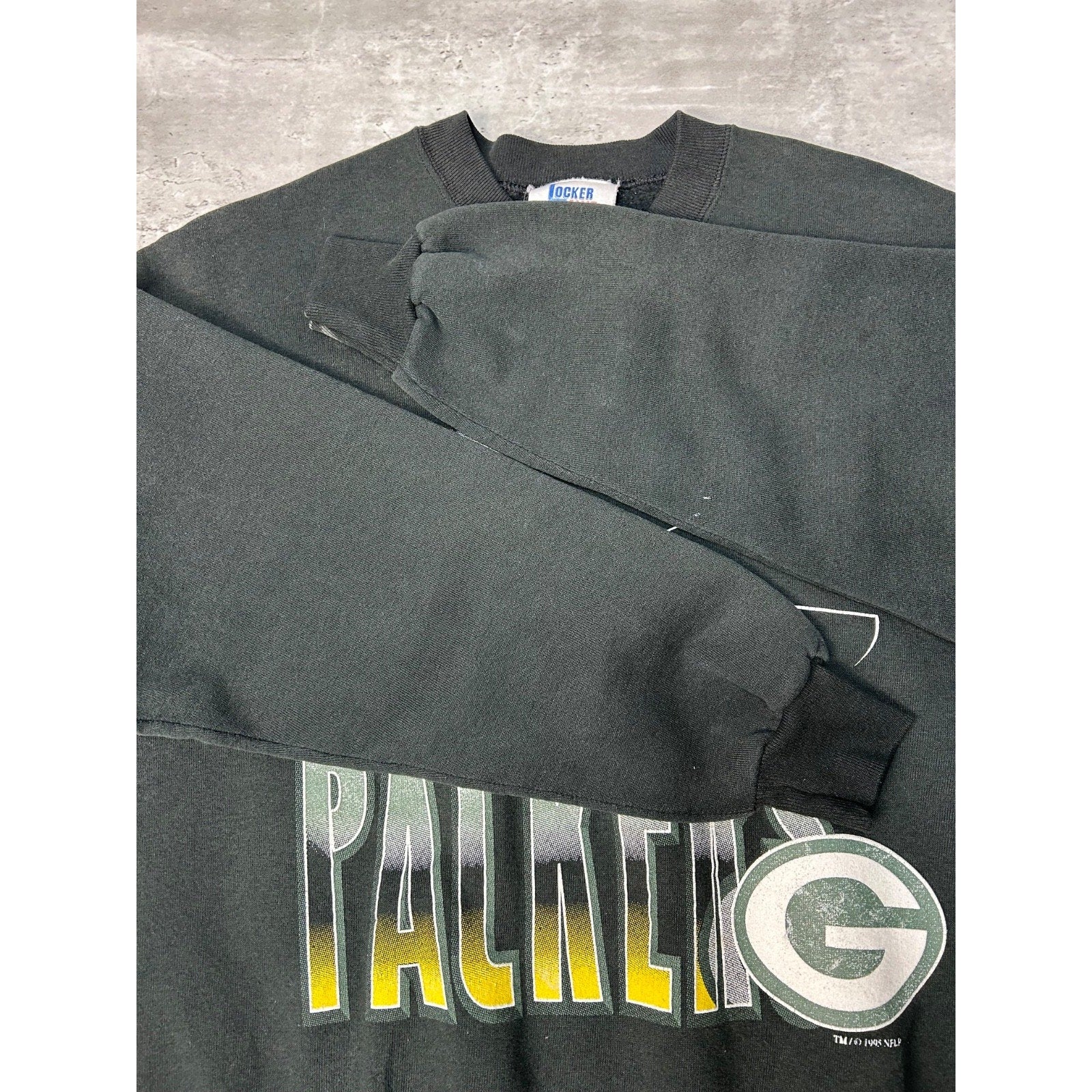 1995 Green Bay Packers NFL Lightning Spellout Graphic Sweatshirt Size Large