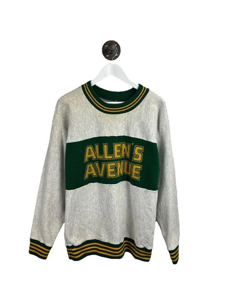 Vintage 90s Allens Avenue Knit Stripe Spellout Sweatshirt Size Large