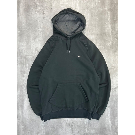Vintage Nike Embroidered Mini Swoosh Hooded Sweatshirt Size Large Black