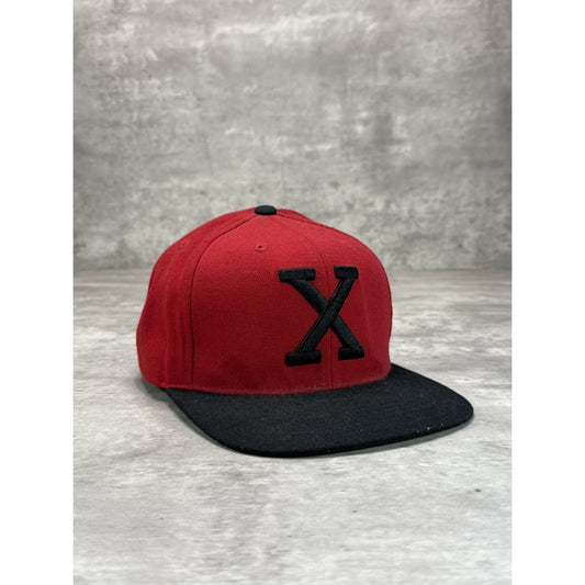 Vintage 90s Malcolm X Embroidered X Two Tone Snapback Hat OSFA Red/Black