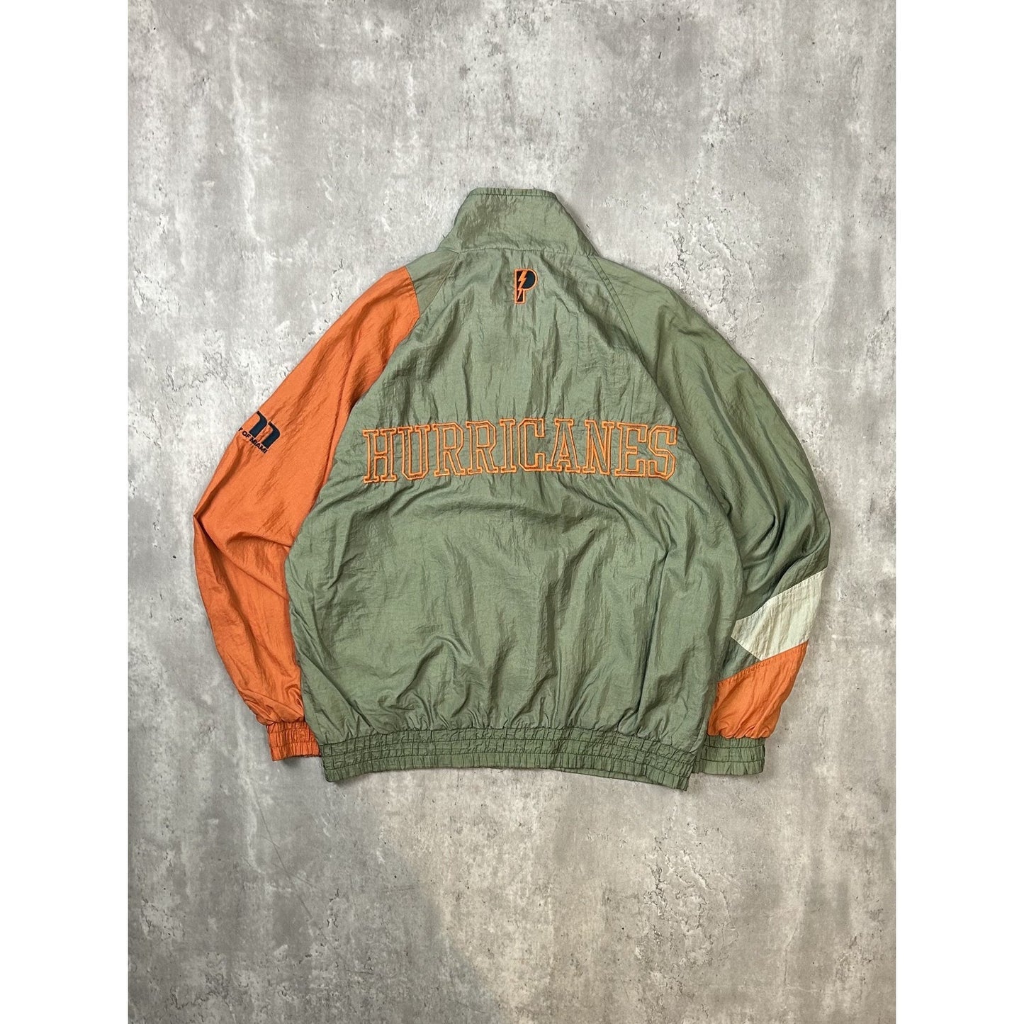 Vintage 90s Miami Hurricanes NCAA Embroidered Full Zip Windbreaker Jacket Large